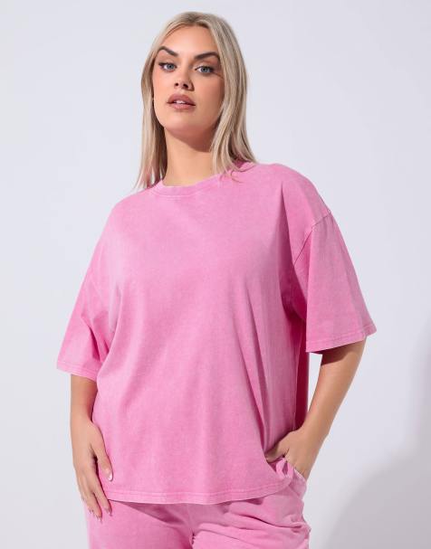 Yours Clothing Acid wash t-shirt in pink