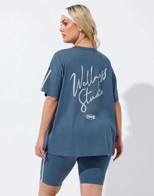 Yours Clothing Active 'wellness studio' t-shirt in blue, 4 of 4