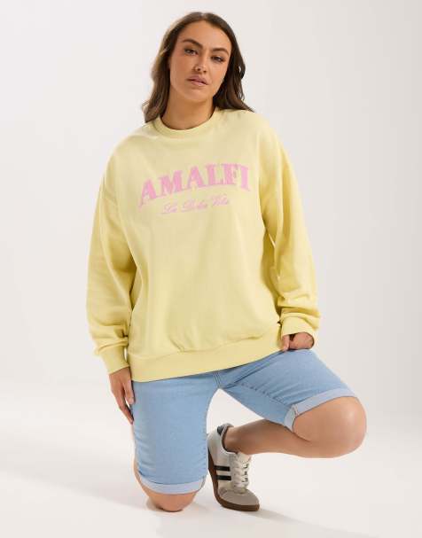 Yours Clothing 'amalfi' embroidered slogan sweatshirt in yellow - view 1