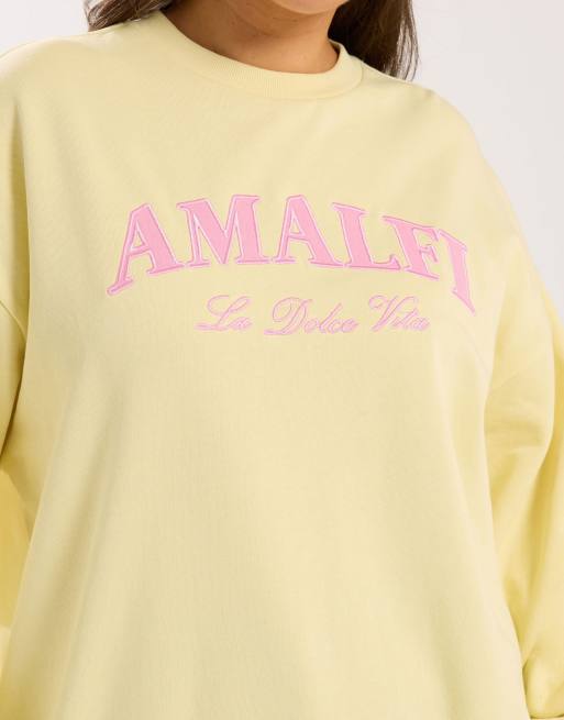 Yours Clothing 'amalfi' embroidered slogan sweatshirt in yellow, 3 of 4