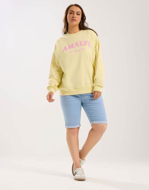 Yours Clothing 'amalfi' embroidered slogan sweatshirt in yellow, 4 of 4