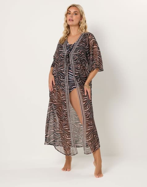 Yours Clothing Animal chiffon kimono in black - view 1