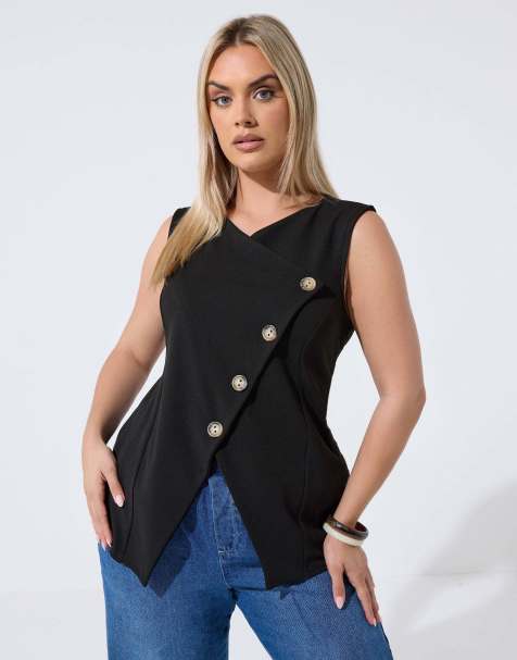 Yours Clothing Asymmetric button waistcoat in black - view 1