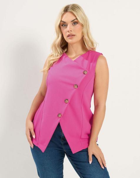 Yours Clothing Asymmetric button waistcoat in pink - view 1