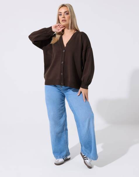 Yours Clothing Balloon sleeve cardigan in brown - view 1