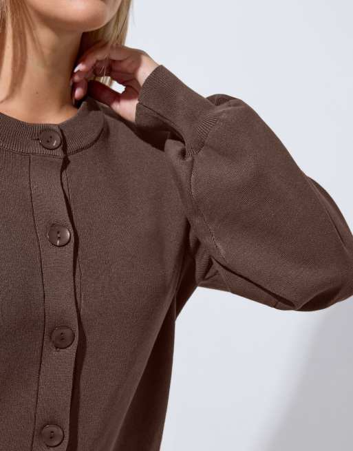 Yours Clothing Balloon sleeve cardigan in brown, 4 of 4