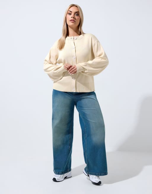 Yours Clothing Balloon sleeve cardigan in natural, 2 of 4