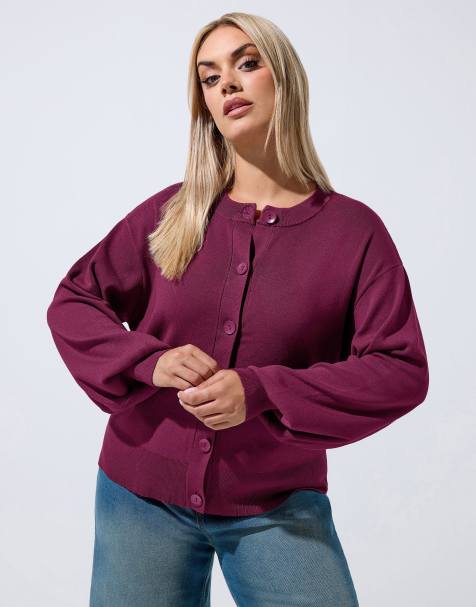 Yours Clothing Balloon sleeve cardigan in purple - view 1