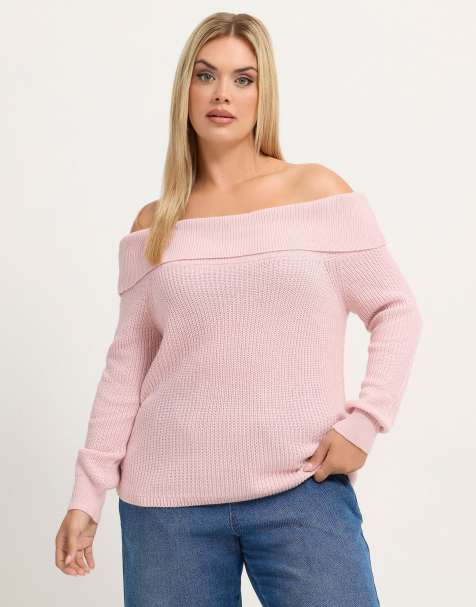 Yours Clothing Bardot knitted jumper in pink - view 1