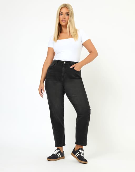 Yours Clothing Barrel leg jeans in black, 4 of 4