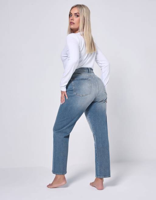 Yours Clothing Barrel leg jeans in blue, 3 of 3