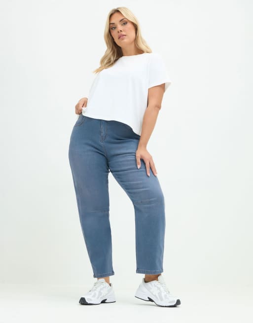 Yours Clothing Barrel leg jeans in blue, 2 of 4