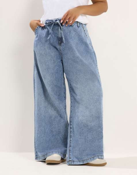 Yours Clothing Belted wide leg jeans in blue - view 1