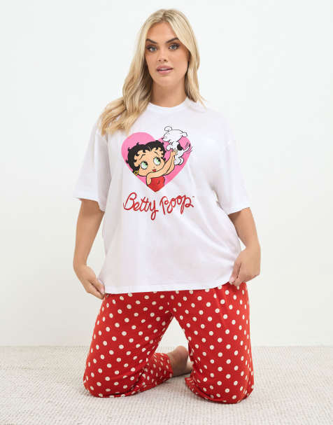 Yours Clothing Betty boop polka dot pyjama set in red - view 1