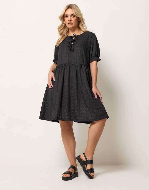 Yours Clothing Bow front mini dress in black - view 1