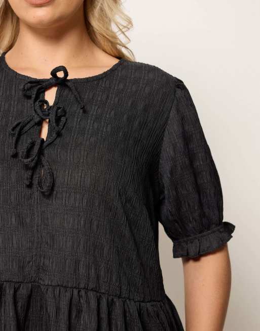 Yours Clothing Bow front mini dress in black, 3 of 4