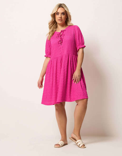 Yours Clothing Bow front mini dress in pink, 4 of 4