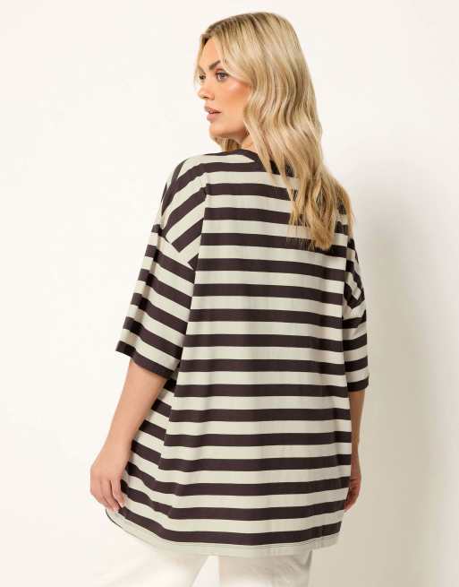 Yours Clothing Boxy stripe t-shirt in brown, 3 of 4