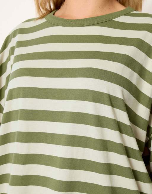 Yours Clothing Boxy stripe t-shirt in green, 4 of 4