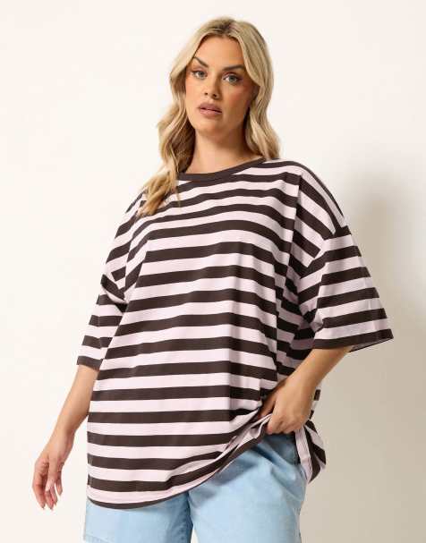 Yours Clothing Boxy stripe t-shirt in pink