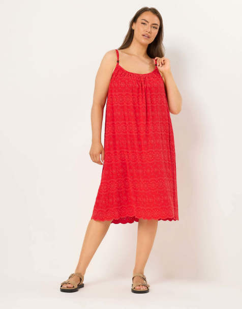 Yours Clothing Broderie anglaise beach dress in red