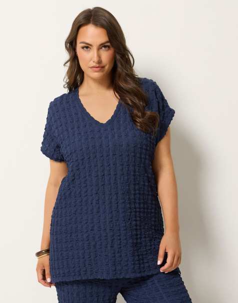 Yours Clothing Bubble textured t-shirt in blue - view 1