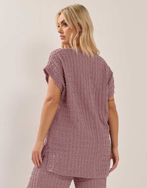 Yours Clothing Bubble textured t-shirt in pink, 4 of 4