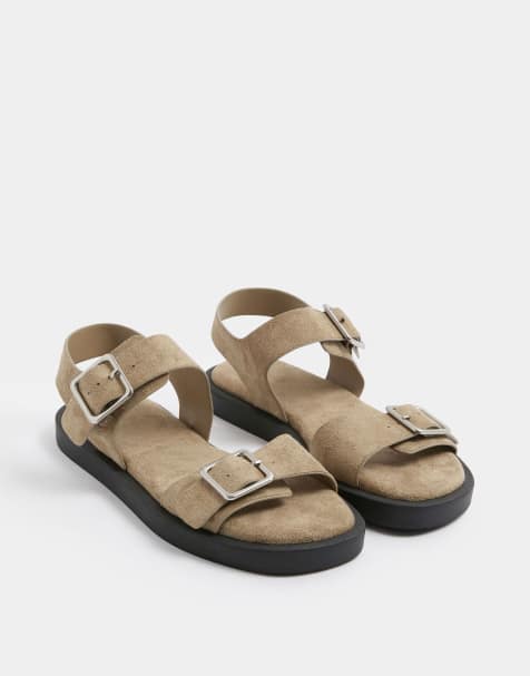Yours Clothing Buckle chunky sandals in wide e fit and extra wide eee fit in natural - view 1