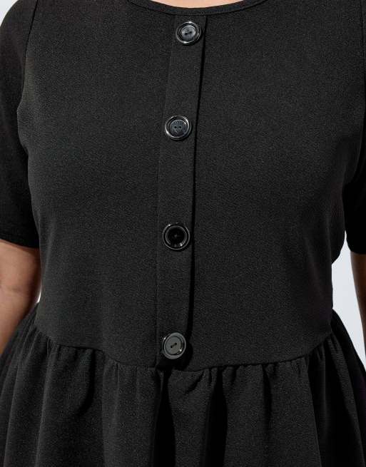 Yours Clothing Button peplum top in black, 4 of 4