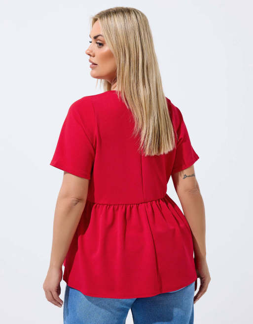 Yours Clothing Button peplum top in red, 3 of 4