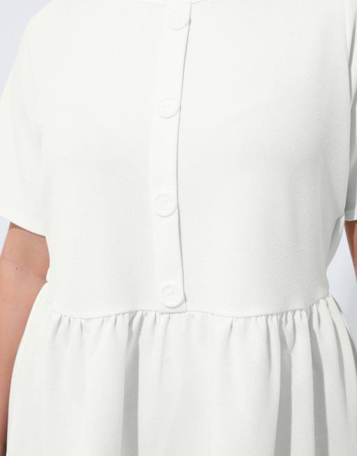 Yours Clothing Button peplum top in white, 2 of 4