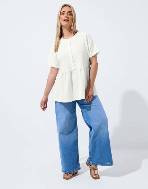 Yours Clothing Button peplum top in white, 3 of 4