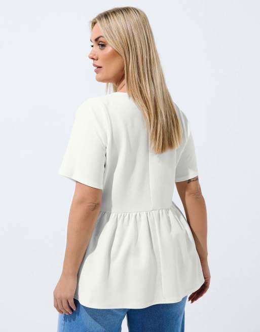 Yours Clothing Button peplum top in white, 4 of 4