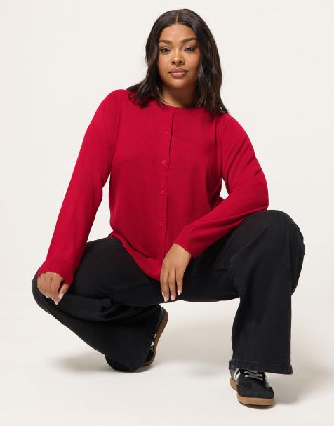 Yours Clothing Button through cardigan in red - view 1