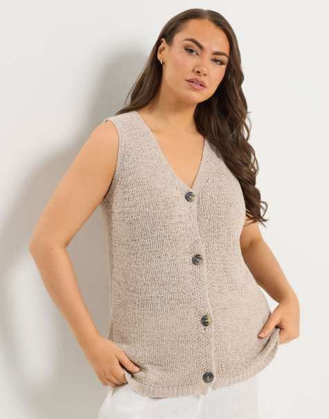 Yours Clothing Button through knitted waistcoat in natural - view 1