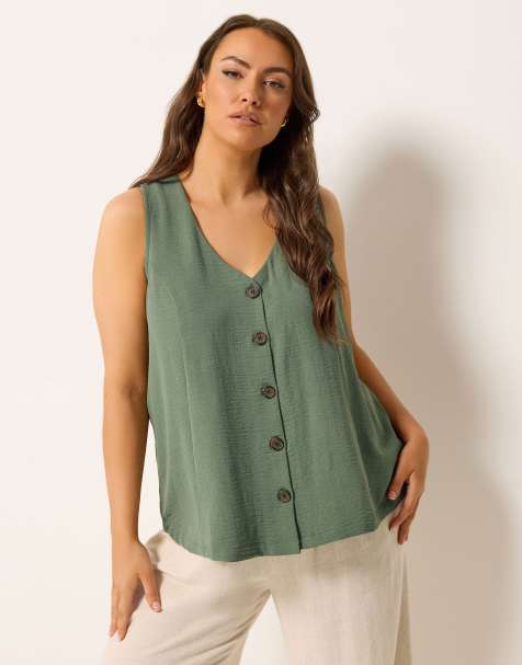 Yours Clothing Button through waistcoat in green - view 1