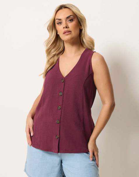 Yours Clothing Button through waistcoat in purple - view 1