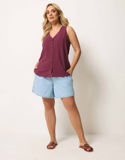 Yours Clothing Button through waistcoat in purple, 2 of 4