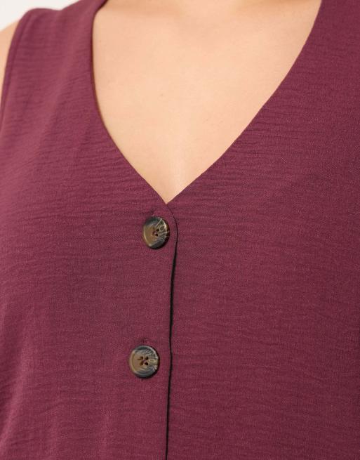 Yours Clothing Button through waistcoat in purple, 4 of 4