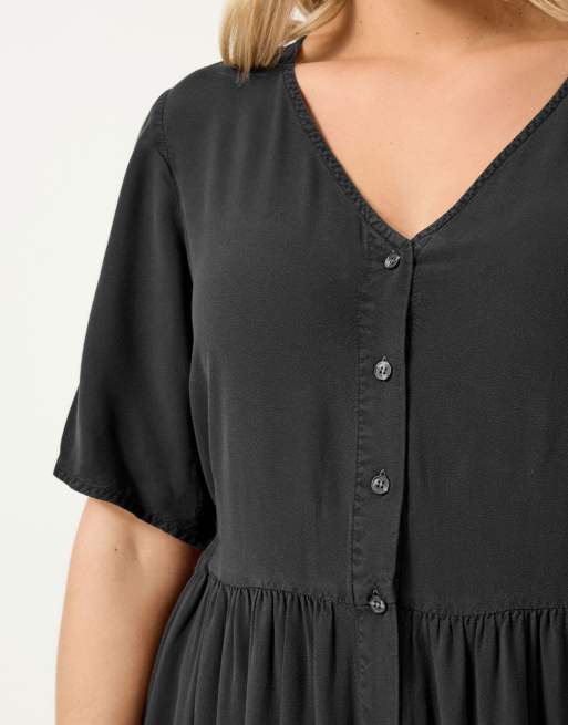 Yours Clothing Chambray tea dress in black, 3 of 4
