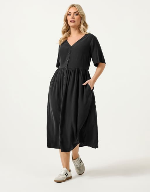Yours Clothing Chambray tea dress in black, 4 of 4