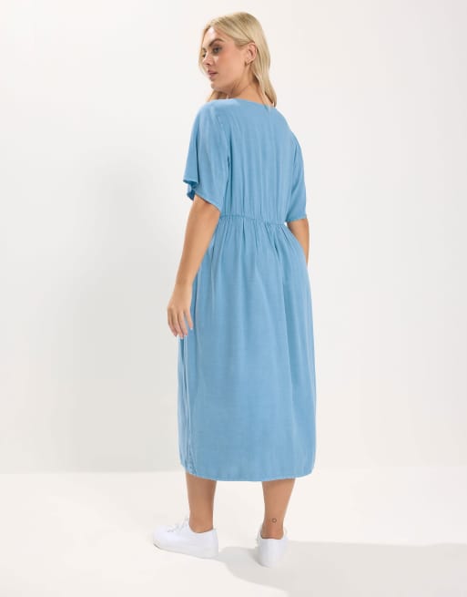 Yours Clothing Chambray tea dress in blue, 2 of 4