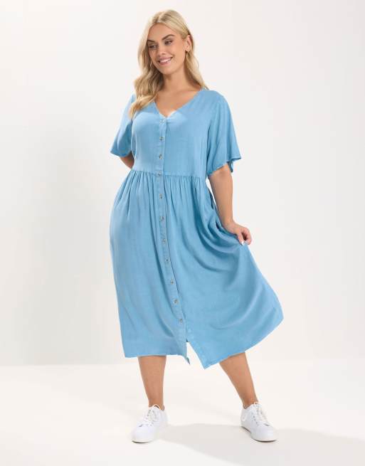 Yours Clothing Chambray tea dress in blue, 3 of 4