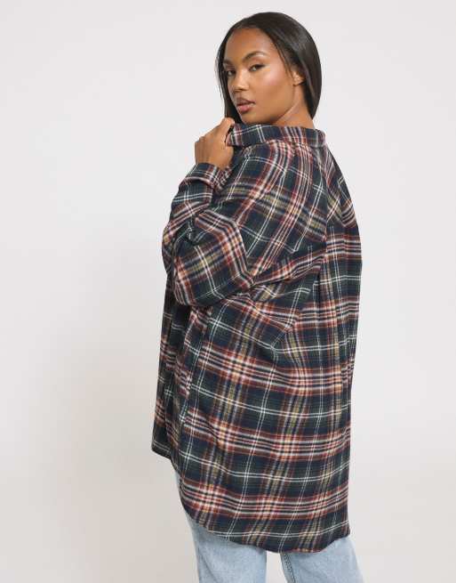 Yours Clothing Check oversized shirt in blue, 3 of 4