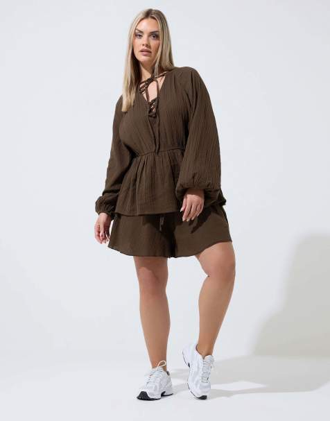 Yours Clothing Cheesecloth top in brown - view 1