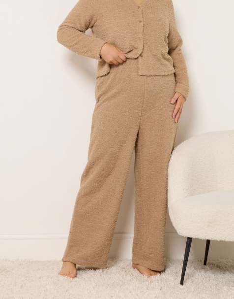 Yours Clothing Chenille wide leg trousers in brown - view 1
