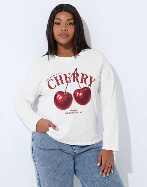 Yours Clothing Cherry graphic oversized t-shirt in white - view 1