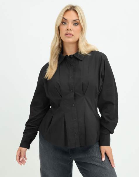 Yours Clothing Cinched seam detail shirt in black - view 1
