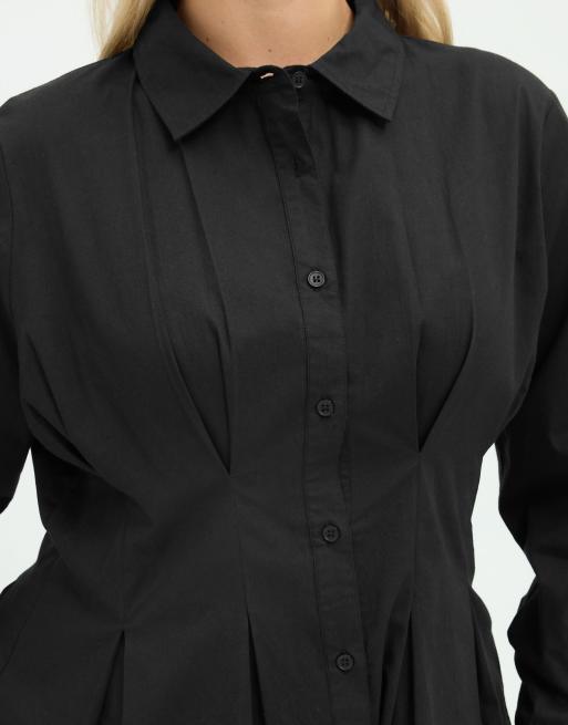 Yours Clothing Cinched seam detail shirt in black, 4 of 4