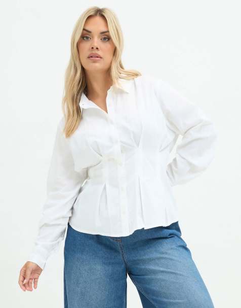 Yours Clothing Cinched seam detail shirt in white - view 1